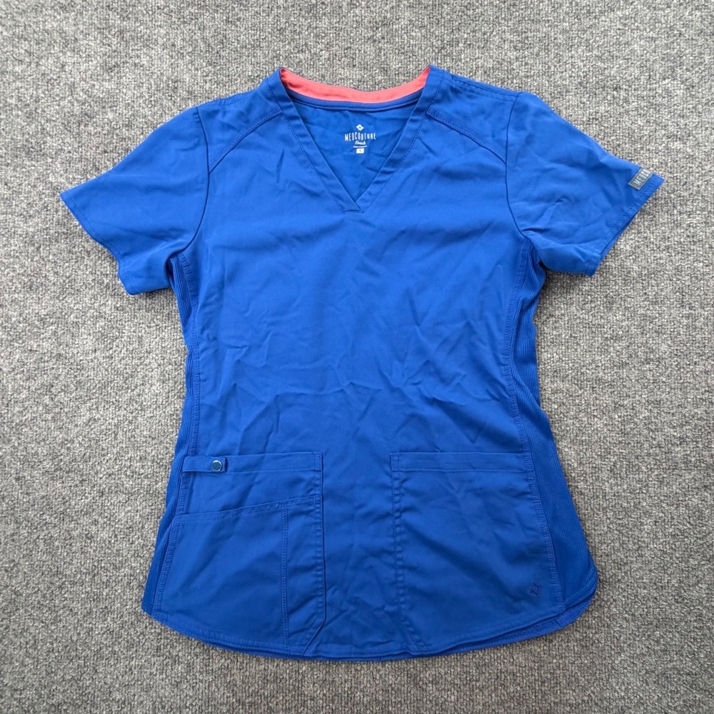 Med Couture Touch Scrub Top Royal Blue Women's Size S Stretch Medical Uniform - Picture 2 of 10